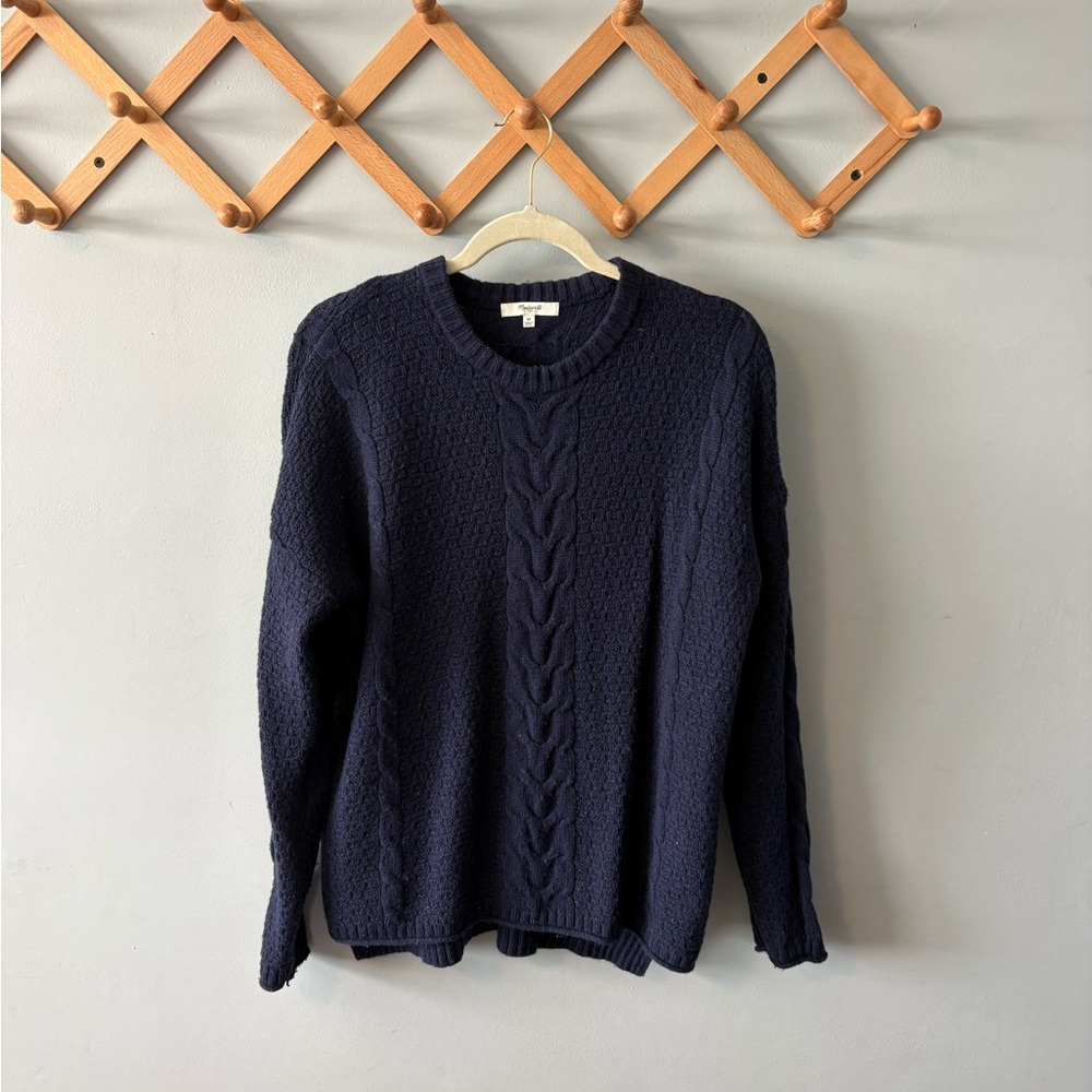 Women Navy Cable Knit Sweater